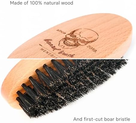 Boar Bristle Hair Beard Brush for Men, Pocket Travel Men's Wooden Small Soft Beard Brush (Skull)