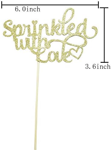Sprinkled with Love Cake Topper for Baby Shower, Wedding, Birthday Party Decorations Gold Glitter