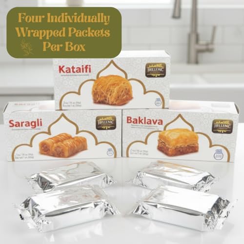 Handmade Greek Baklava Pastry Collection – 3-Pack | Baklava, Kataifi & Saragli | 4 Individually Wrapped Treats per Box | Authentic Mediterranean Desserts with Almond & Honey | Perfect for Lunches, Snacks & On-the-Go