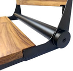 Teak Shower Seat Bench with Back - Wall Mounted Fold Up Shower Seat, Waterproof Folding Teak Bath Chair for Seniors, 304 Stainless Steel Frame, with 300 lbs Capacity - 24" Length, Matte Black