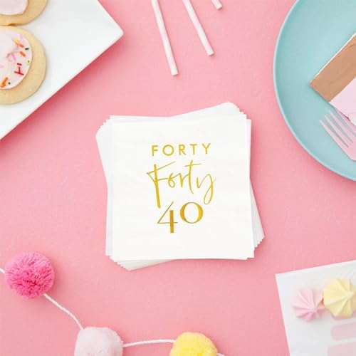 40Pcs White and Gold 40th Birthday Cocktail Napkins,40th Birthday Decorations Napkins for Women and Men,40th Birthday Party Tableware Paper Beverage Napkins