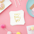 40Pcs White and Gold 40th Birthday Cocktail Napkins,40th Birthday Decorations Napkins for Women and Men,40th Birthday Party Tableware Paper Beverage Napkins