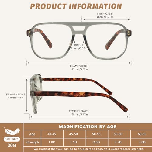 Oversized Aviator Reading Glasses Men with Blue Light Blocking, 3 Pack Retro Reading Glasses Computer Readers Men