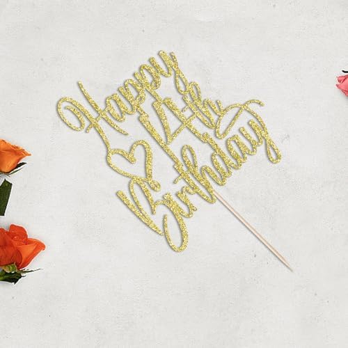 Gold Glitter Happy 14th Birthday Cake Topper - Cheers to 14 Years Cake Topper, 14 & Fabulous Cake Decoration for Hello 14th Birthday Anniversary Party Cake Decorations Supplies