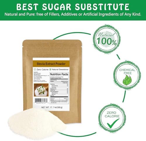 Pure Stevia Extract Powder without Erythritol 17.7oz(500g) - Highly Concentrated Stevia Powder Sweetener, Zero Calorie, No Artificial, Natural Sugar Alternative