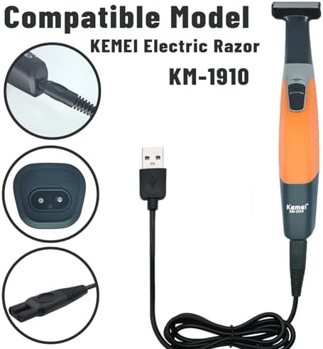 Shaver Charger Cord for KEMEI KM-1910 Electric Shaver Replacement Power Cord Beard Trimmer Electric Razor 5V USB Cable With Cleaning Brush