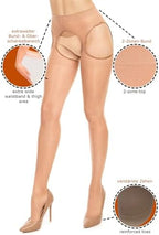 GLAMORY Plaisir Ouvert 20 Plus Size Stockings – Sheer Suspender Pantyhose with Open Crotch, Elegant Lingerie Look, Black