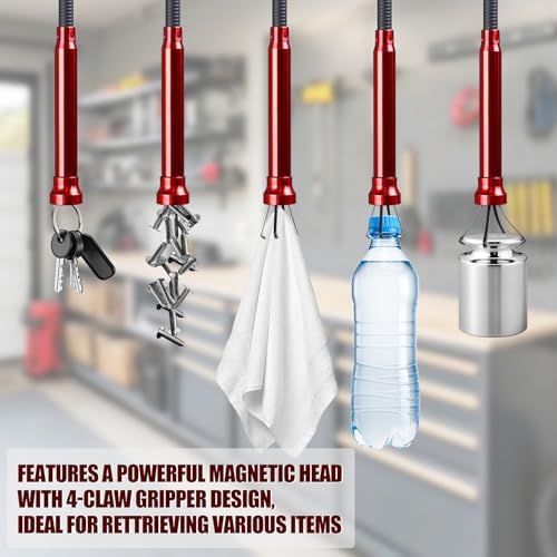 Grabber Reacher Tool, Flexible Magnetic Pickup Tool with 4-Claw Gripper & Spring-Loaded Handle, Pickup for Bathroom, Engine Bay, Kitchen & Sewers (24 inch) (Magnetic Pickup Tool)