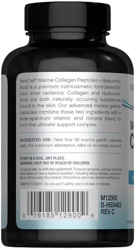 NeoCell Marine Collagen Peptides Capsules | 120 Pills | with Hyaluronic Acid | Plus Vitamin C | for Women and Men