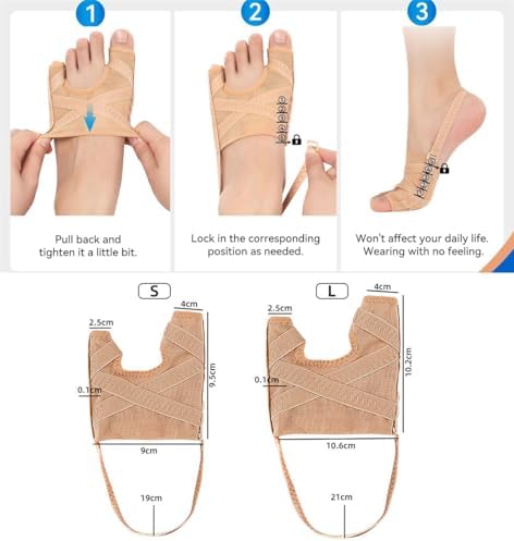 Bunion Corrector, Adjustable Big Toe and Tail Toe Separator Orthopedic Bunion Splint Brace, Hammer Toes Straightener Bunions Relief, Breathable Bunion Socks Sleeves for Women Men, Day Night Support (L)
