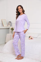 PNAEONG Women's Cotton Long-Sleeve Tops and Full-Length Pajama Set Two-Piece Pjs with Pockets SY008