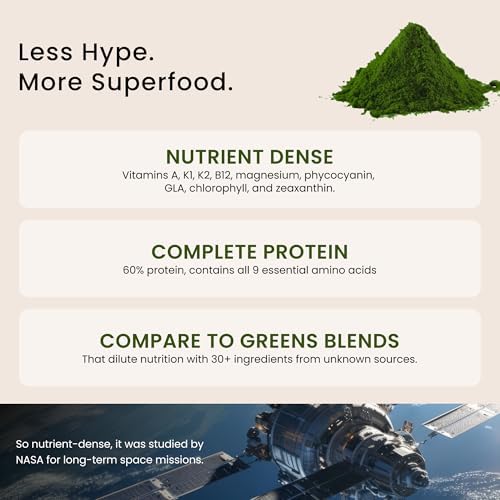 Nutrex Hawaii Pure Hawaiian Spirulina Powder - Vegan Superfood, Farm Grown, Non-GMO, Immune Support & Cellular Energy, 90 Day Supply, 9.53 Oz