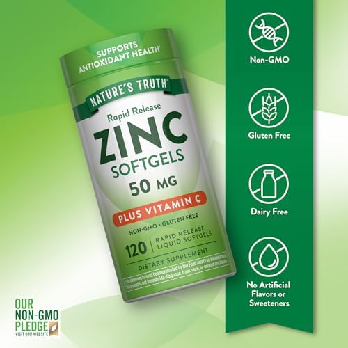 Nature's Truth Zinc with Vitamin C | 50mg | 120 Softgels | Non-GMO & Gluten Free Supplement
