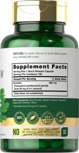 Carlyle Feverfew Capsules | 180 Count | Traditional Herb Extract | Non-GMO, Gluten Free