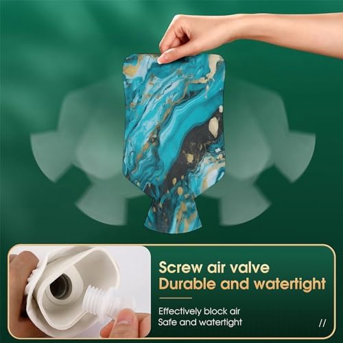 Water Bag Thermal Bag Turquoise Blue Gold Marble Print Water Injection Bag Hot Water Pouch for Keep Hands and Feet Warm in Cold Weather