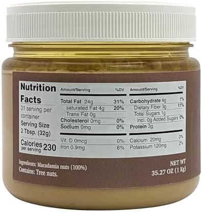 Nutural World - Smooth Macadamia Nut Butter 35 Oz (1kg) / 100% pure single ingredient