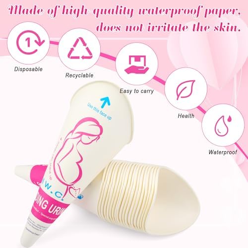 Luxiv 20 50 Pcs Disposable Female Urination Device, Portable Girl Urinal Funnel Women Outside Pee Cup Waterproof Paper Standing Pee Disposable Cup Female Urinal for Camping, Hiking