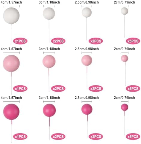 30 PCS Balls Cake Topper DIY Cake Insert Toppers Ball Cake Picks Cupcake Topper for Birthday Party Baby Shower Wedding Cake Decoration(Pink White Hot Pink)