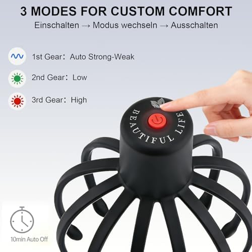 Electric Scalp Massager - 360° Rotation Head Massager with 3 Modes, Waterproof for Shower, Cordless Scalp & Hair Massager for Stress Relief, Hair Growth & Migraine Relaxation, Home & Travel