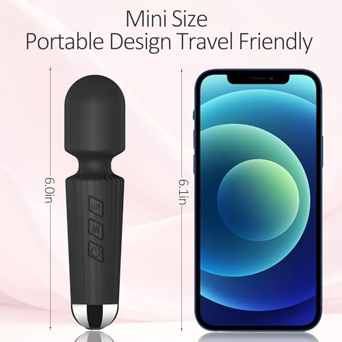 Personal Mini Quiet Massager 20 Vibration Wand Modes 8 Intensity, Portable Handheld Massage for Neck Shoulder Back, Deep Tissue Relief, Cordless & Travel-Friendly (Black)