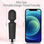 Personal Mini Quiet Massager 20 Vibration Wand Modes 8 Intensity, Portable Handheld Massage for Neck Shoulder Back, Deep Tissue Relief, Cordless & Travel-Friendly (Black)