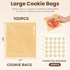 100Pcs Cookie Bags with Seal, Premium Cookie Packaging Bag with Clear Window, Heat Seal Bakery Bags for Baked Goods, Cake Slice, Donut, Pastry and Treat by SFIUYLB
