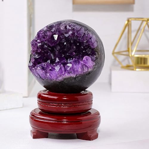 Natural Amethyst Cluster Crystal Ball Raw Stone Amethyst Geode Cornucopia for Meditation Divination Healing Decoration(8-8.5cm)
