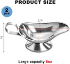ZOOFOX Set of 2 Gravy Boat, 8 oz Stainless Steel Sauce Boat with Easy-Pour Spout and Handle, Sauce Serving Dish for Salad Dressings, Creamer, Broth, Black Pepper