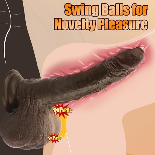 Realistic Huge Dildo with Big Swinging Balls Sex Toys, 9.05“ Long Dildos for Anal G spot Stimulate, Soft Liquid Silicone Didlo with Suction Cup, Real Skin Thick Anal Dildo for Men Women Couples