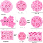Flower Silicone Molds,9pcs Rose Leaf Daisy Sunflower Chrysanthemum Small Flowers Fondant Molds Polymer Clay Mould Candy Chocolate Molds for Cupcake Cake Pop Puck Decoration DIY Crafts