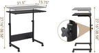 Karl home Mobile Side Table 31.5 inch Computer Desk with Wheels Height Adjustable Rolling Potable Laptop Cart, C-Shaped Bed Couch Sofa End Tables with Edge Stopper for Livingroom Bedroom, Black