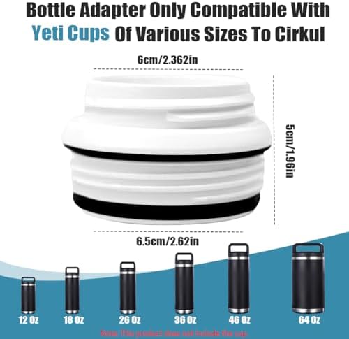 2PCS Bottle Adapters with Sealings for Yeti to Cirkul, Cirkul Tumbler Adapter, BPA Free Plastic, Leak Proof, Food Grade Silicone, Yeti Rambler Fits 12, 18, 26, 36, 46, 64 oz Yeti Water Bottles