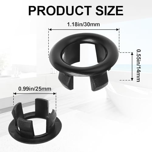 4 Pack Round Hole Trim Overflow Cover, Bathroom Basin Trim Ring Universal Fit Sink Hole Insert in Cap Hollow Ring Triangle for Home/Bathroom/Kitchen (Black)