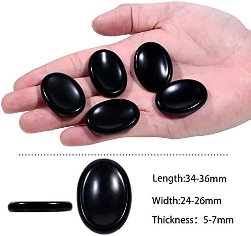 mookaitedecor Oval Shape Thumb Worry Stone Pack of 4, Polished Pocket Palm Gemstone for Anxiety Crystal Therapy Meditation Balancing, Black Obsidian