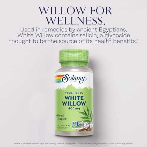 SOLARAY White Willow Bark Capsules 400 mg for Men & Women - Natural Herbal Supplement, White Willow Herb Caps for Wellness Support, Non GMO, Vegan - 100 Veg Caps