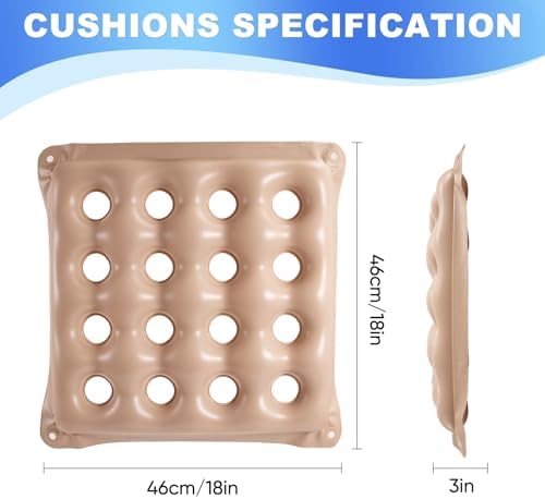 2-Pack Waffle Inflatable Seat Cushions with Pump, 18 Inch Beige 16-Hole Air Cushion for Pressure Relief, Wheelchair, Office Chair, Car Seat & Travel (Beige)