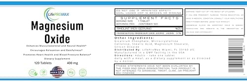 Magnesium 400mg [High Potency] Supplement – Magnesium Oxide for Immune Support, Muscle Recovery, Leg Cramps and Relaxation 120 Tablets