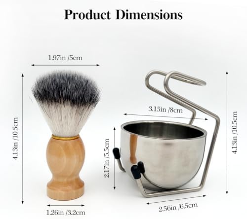 Men’s Wet Shave Set with Wooden Shaving Brush, Stainless Steel Bowl & Space-Saving Stand