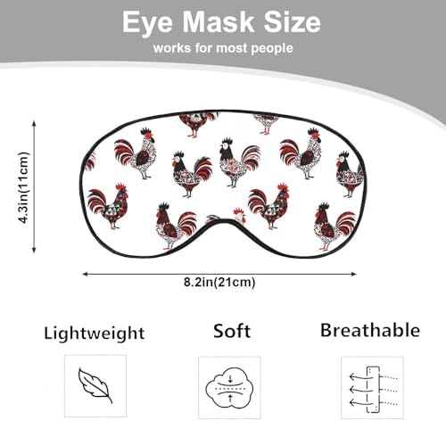 Rooster Sleep Eye Mask Rooster Pecking Chicken Cute Funny Animal Chinese Paiting Silk Eye Mask Sleeping Soft Eye Shade Cover for Women Boy Girl Travel with Elastic Strap