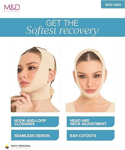 M&D Face Slimming Chin Strap Lipo Compression Garment Mentonera Postquirúrgica Facial Beige L