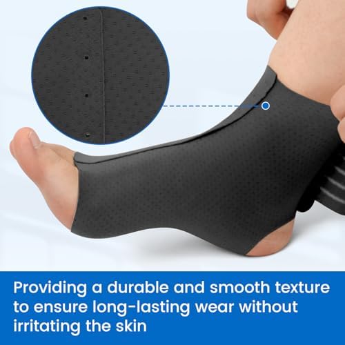 Velpeau Foot & Ankle Support Brace Compression Sleeve with Adjustable Strap, Elastic Wrap for Plantar Fasciitis, Achilles Tendonitis, Sprained, Sports Bandage Sock for Men & Women (Single, Black, M)