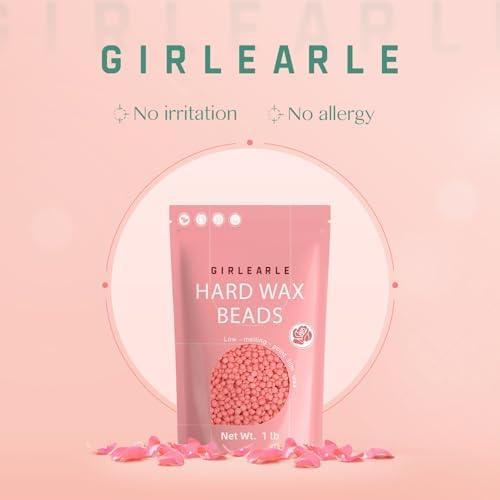 GIRLEARLE Hard Wax Beads, 1lb Wax Beans for Hair Removal Sensitive Skin with Rose Formula, Perfect for Full Body, Facial, Brazilian Bikini, and Legs at Home Wax Refill for Women Men (pink)