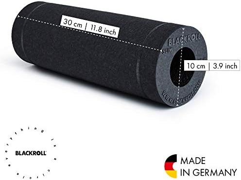 BLACKROLL - SLIM Foam Roller, Portable Massage and Fitness Tool for Muscle and Myofascial Release, Compact for Yoga and Workouts, Trigger Point Therapy, Foot Roller and Back Stretcher, 12” x 4”, Black