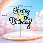 75th Happy Birthday Cake Topper, Glitter Happy 75th Birthday Cake Topper for Birthday Party Cake Decoration(Black with Gold)