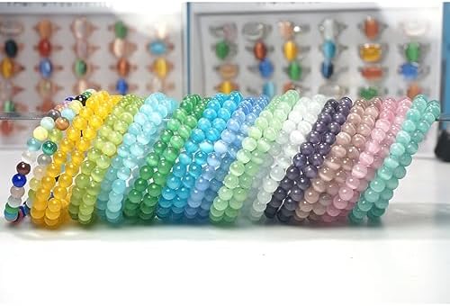 RICHRAIN Wholesale Bulk Crystals Bracelets Beaded Bracelet 6mm Round Bead Cat's Eye Stone Opal 6.5inch 10 20 50 100 Lot