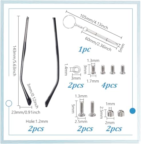 AHANDMAKER Eyeglass Replacement Arm Metal Glasses Replacement Temple Eyewear Frame Temple for Glasses