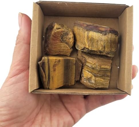 3-5Pcs Tiger's Eye Natural Raw Crystals 1''-2'' Rough Stones Rocks for Tumbling Polishing Cabbing Gemstones Crystals and Healing Stones for Wicca Reiki,Fountian Rocks for Decorations (Tiger's Eye)