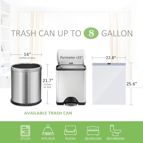 Teivio 8 Gallon 210 Counts Strong Drawstring Trash Bags Garbage Bags, Medium Kitchen Trash Can Bathroom Bin Liners, Plastic Trash Bags for Home Kitchen Office, White