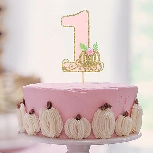 Little Pumpkin One Cake Topper - Girl First Birthday Cake Topper, Pumpkin 1st Birthday Party Decorations, Fall Party Decorations (Pumpkin One Cake Topper Pink)