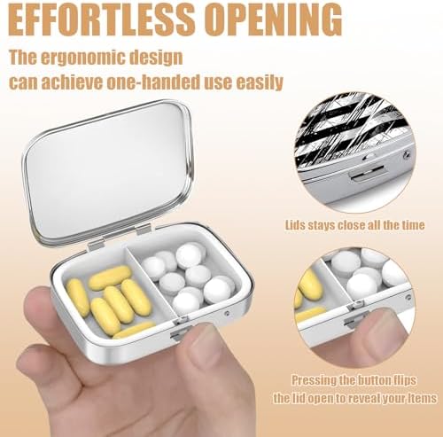 Pill Box-2 Compartment Small Pill Case Square Organizer Case with Mirror Portable Metal Medicine Box Travel Container for Pocket & Purse Women Men（Black USA Flag）